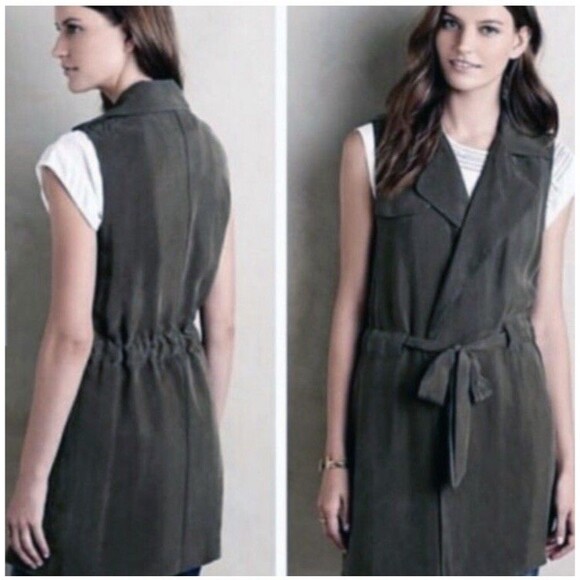 Elevenses Anthropologie Trench Vest Jacket Women S Sleeveless Suede Wrap Relaxed - Picture 1 of 13